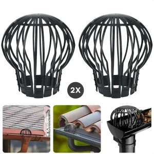 Cheqo® Boldraadrooster Set - Dakgootbeschermer - Regenpijp Beschermkap - Bladvanger 2 Stuks - Dakgoot Bescherming Zwart - Kunststof