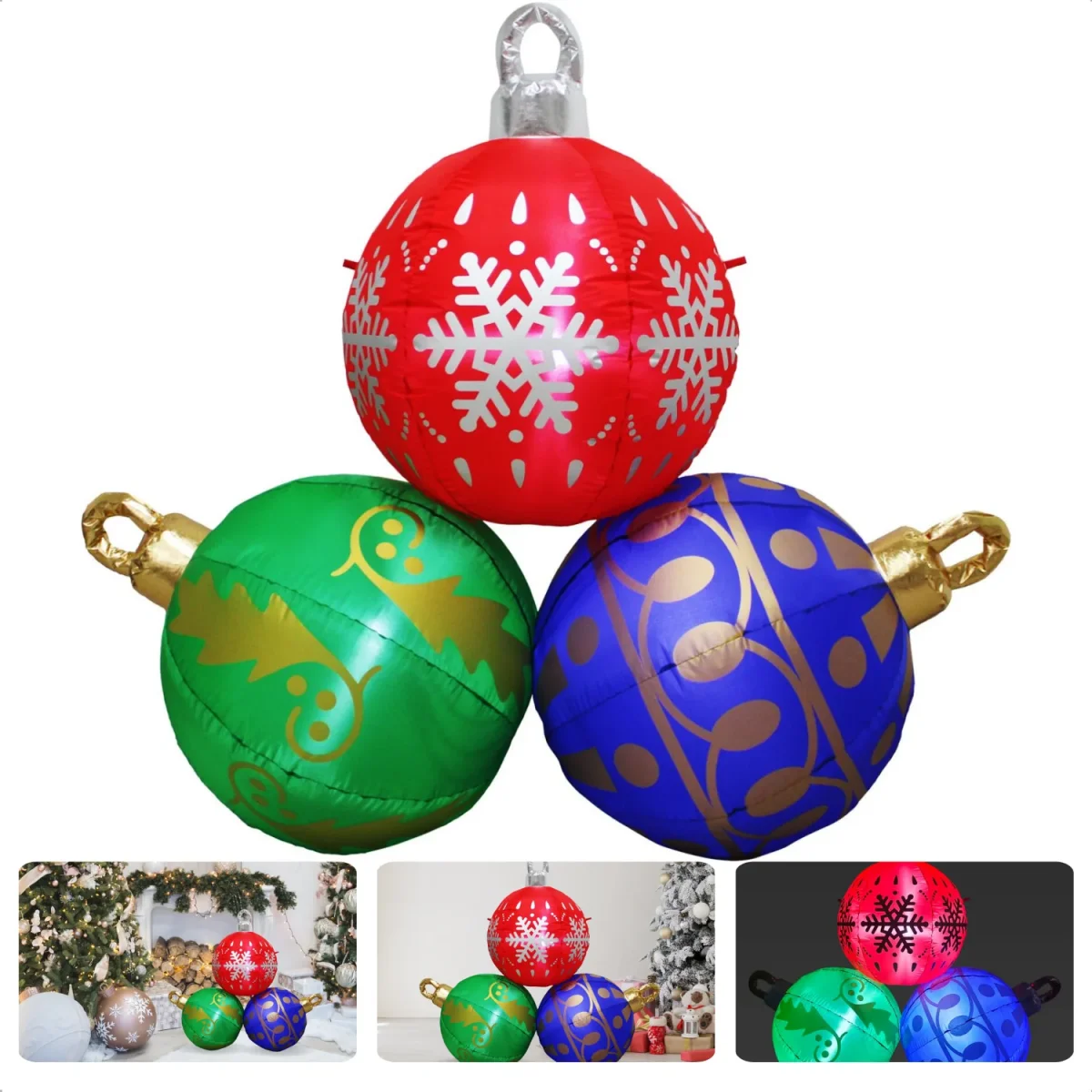 Cheqo® Opblaasbare Kerstballen XL - Kerstballen Verlicht - LED Kerstverluchting - Kerstdecoratie Set van 3 - Afbeelding 2