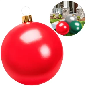 Cheqo® Opblaasbare XL Kerstbal 45 cm - Grote Kerstbal - Kerstversiering voor Tuin - Rood