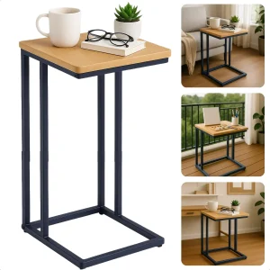 Cheqo® Bijzettafel - Bedtafel - Laptoptafel - Banktafel - Bijzettafeltje - Salontafel - Bijzet Tafel - Metaal - Marmeren MDF Tafelblad - Kleine Moderne Tafel - Hout