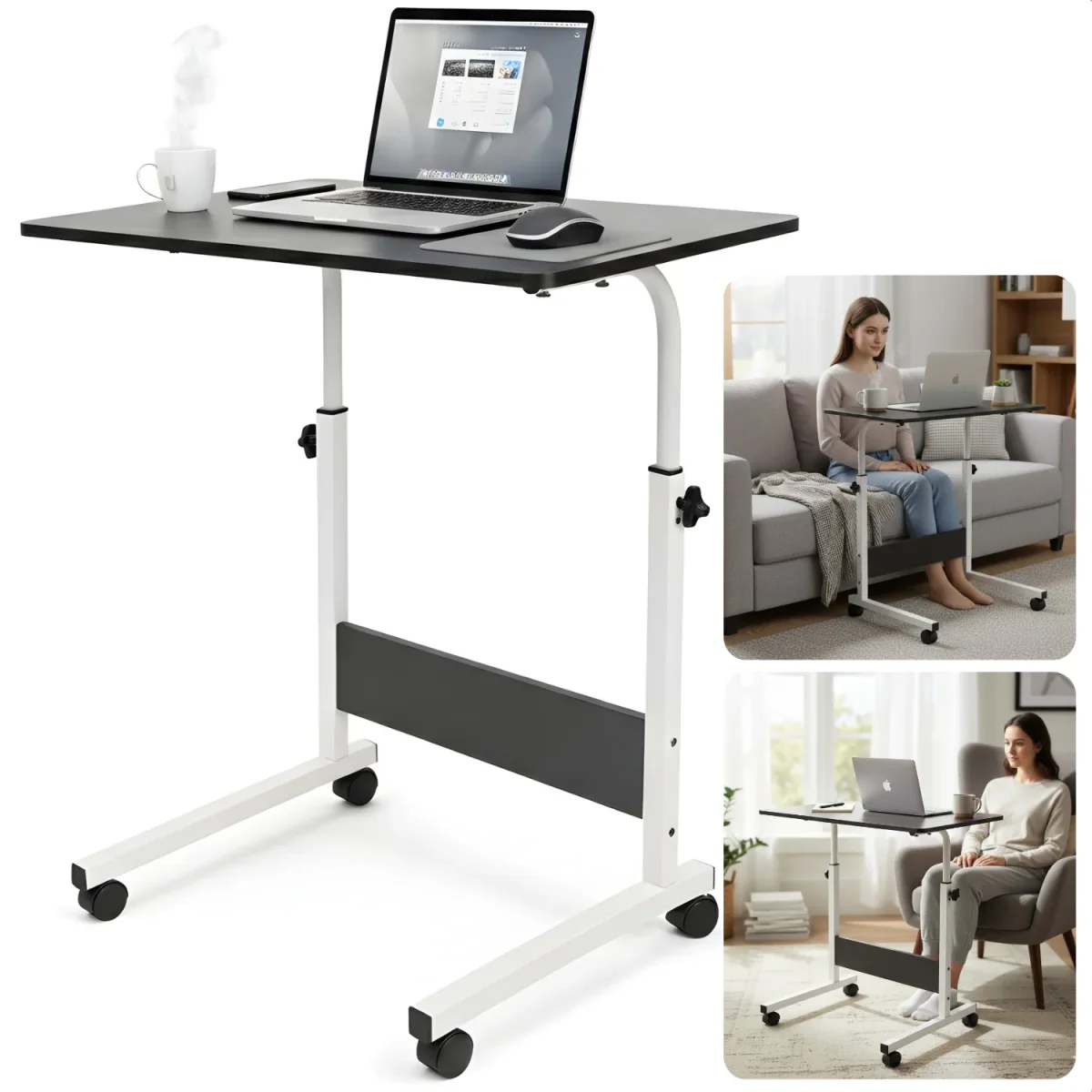 Cheqo® Bedtafel Op Wielen - Verrijdbare Bedtafel - Laptoptafel Op Wielen - Verrijdbare Laptoptafel - Overbed Tafel - Tafel Voor Over Bed - Bedtafeltje Met Wielen - Laptoptafel Bed - Bedtafel Laptop - Afbeelding 2