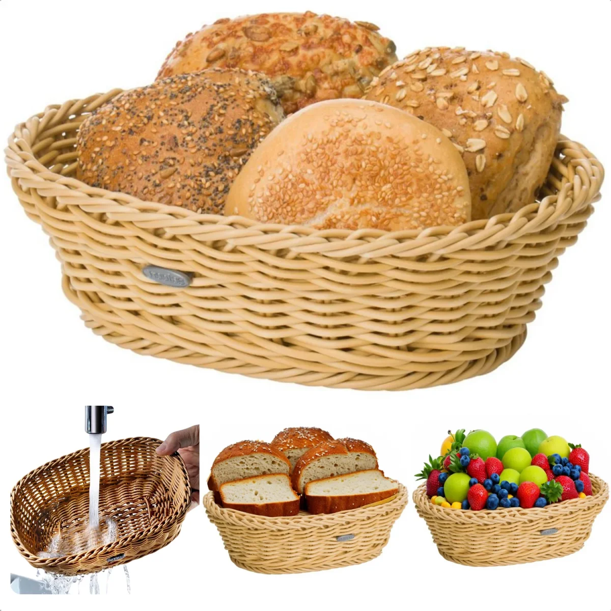 Cheqo® Ovale Broodmand - Broodmandje - Fruitmand - Waterbestendig - Mand - Mandje - Rieten Look - Afbeelding 2