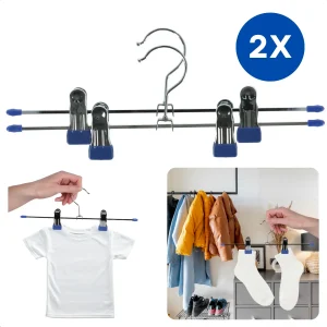 Cheqo® Metalen Anti-Slip Kledinghangers met Clips - Kleerhangers - Kleding Hangers - Set van 2 - Ruimtebesparend