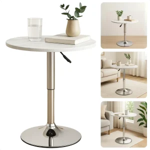 Cheqo® Luxe Ovale Bijzettafel - Verstelbare Ovale Tafel - Marmer Look - Salontafel Draaibaar - MDF & Metaal - Wit