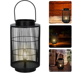 Cheqo® LED Lantaarn - Tuin Lantaarn - Tafellamp - Zwart Metaal - 30 cm - Voor Tuin en Terras - Tentlamp - Werkt op Batterij