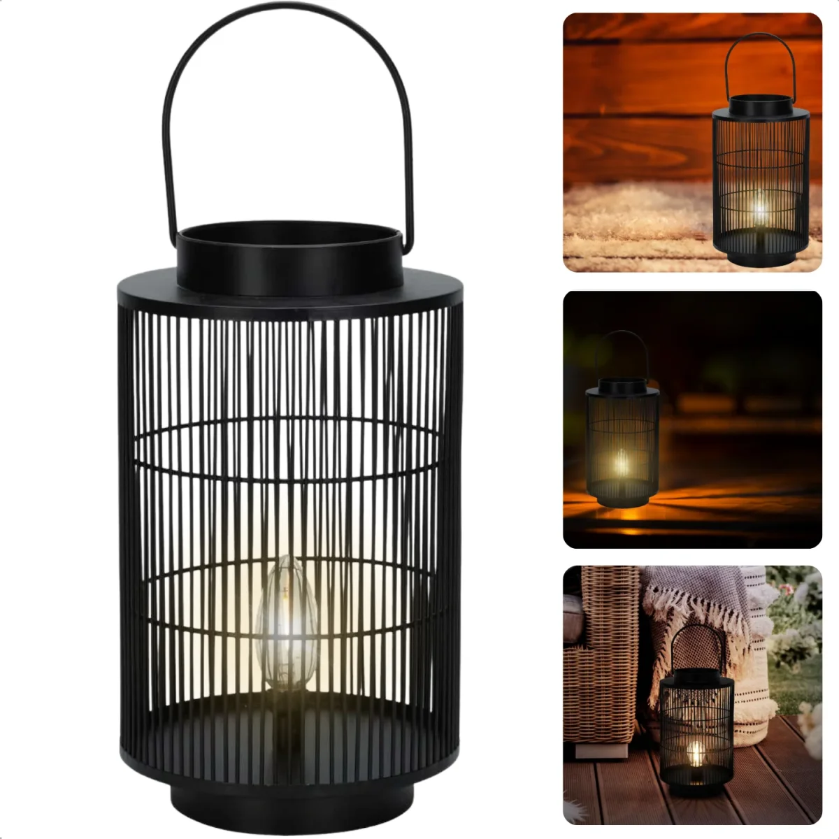 Cheqo® LED Lantaarn - Tuin Lantaarn - Tafellamp - Zwart Metaal - 30 cm - Voor Tuin en Terras - Tentlamp - Werkt op Batterij