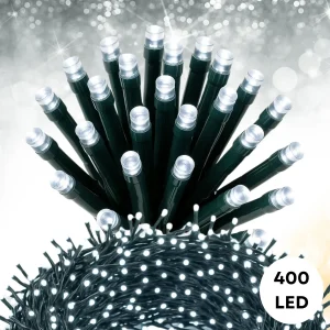 Cheqo® Kerstverlichting - Kerstlampjes - Kerstboomverlichting voor Buiten - 400 LED Lampjes - 8 Meter Lengte - Wit Licht - Koelwit - 8 Lichtfuncties - Geheugenfunctie - Timer 8 Uur - IP44 Adapter - Groen Snoer - Binnen en Buiten - Verlichte Lengte 800 CM