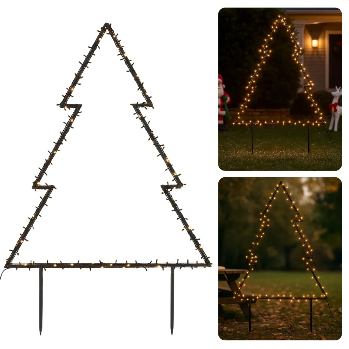 Cheqo® Led Kerstboom - Tuin Kerst Decoratie - Warm Wit - 175 Leds - 8 Lichtfuncties - Automatische Timer - Buitenverlichting - Decoratieve Verlichting - Kerstverlichting - Kerstdecoratie - Tuin Kerstboom Prikspot - Afbeelding 2