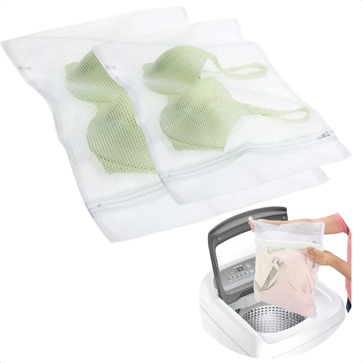 Cheqo® Waszakken Set - Wasnetten - Waszak met Ritssluiting - Was Zak - 40x30 cm & 30x25 cm - Wit - Afbeelding 2