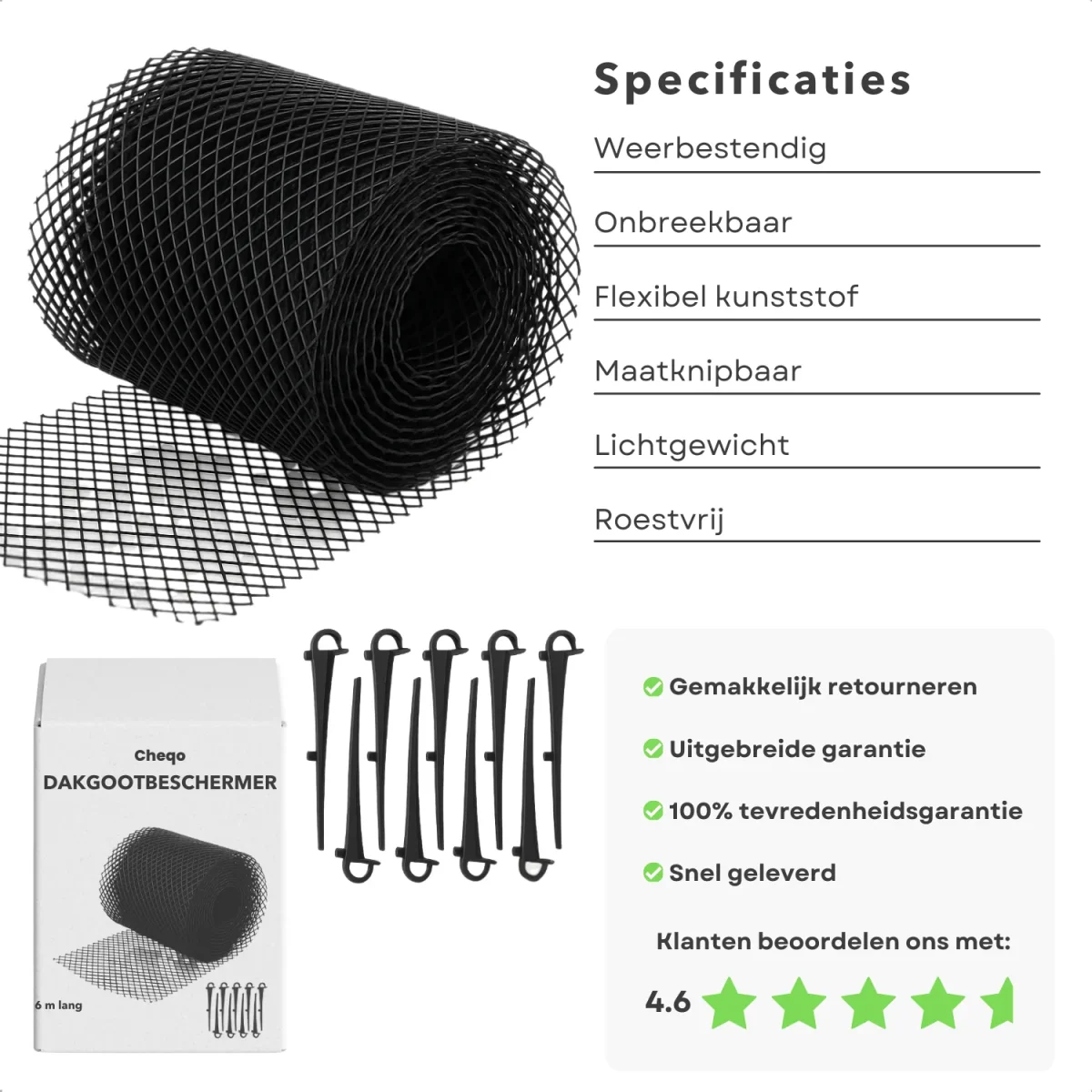 Cheqo® Dakgootbeschermer - Dakgootbescherming - Tegen Bladeren in Dakgoot - Bladvanger - Dakgoot Beschermer - Kunststof Gaas - 6 Meter - Afbeelding 3