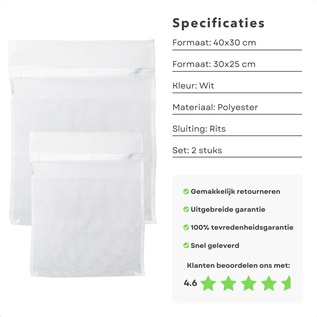 Cheqo® Waszakken Set - Wasnetten - Waszak met Ritssluiting - Was Zak - 40x30 cm & 30x25 cm - Wit - Afbeelding 3