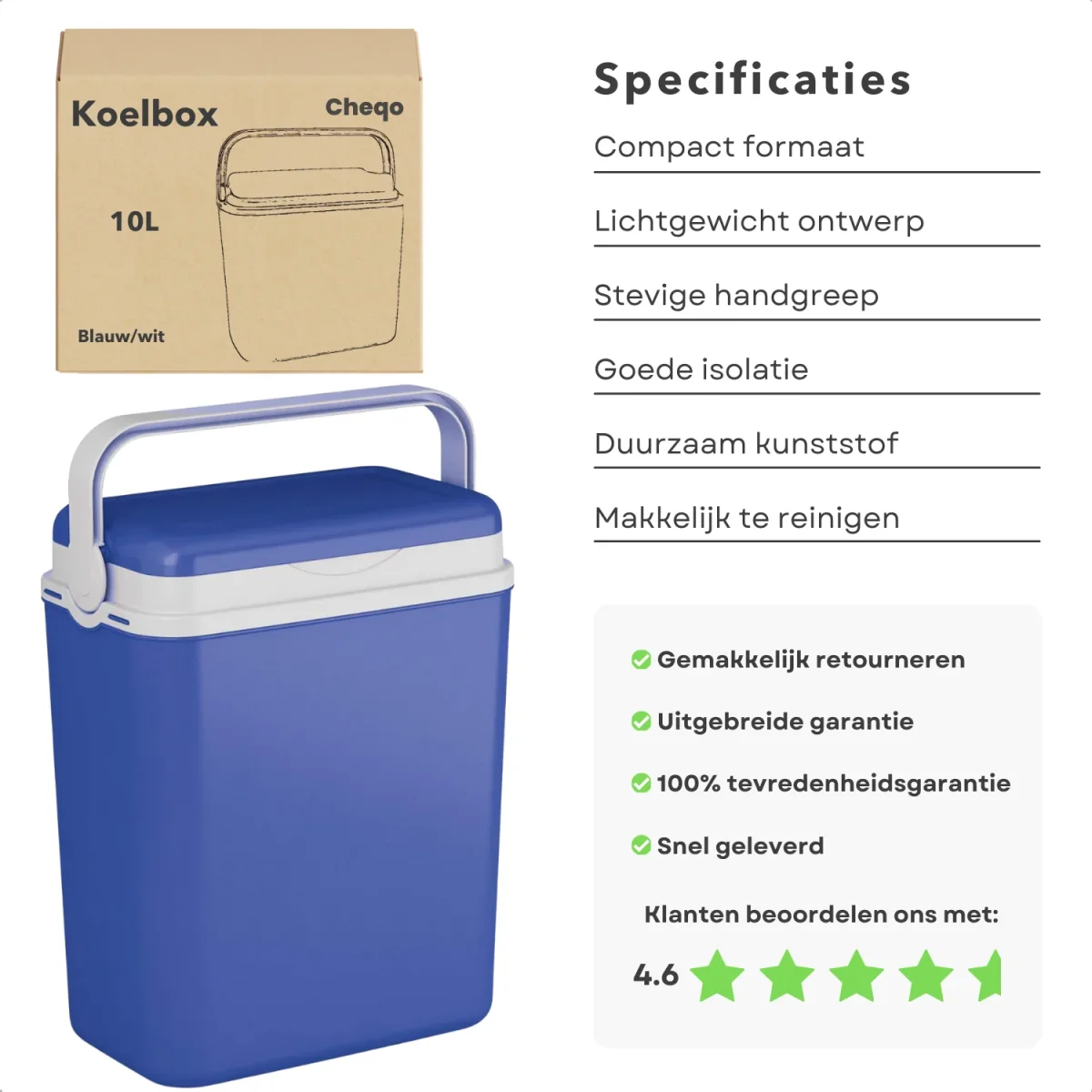 Cheqo® Koelbox - Coolbox - Frigobox - 10L - Blauw-Wit - Draagbaar - Handig Hengsel - Afbeelding 3