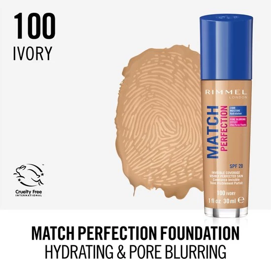 Rimmel London Match Perfection foundation - 100 Ivory - Beige - Afbeelding 5