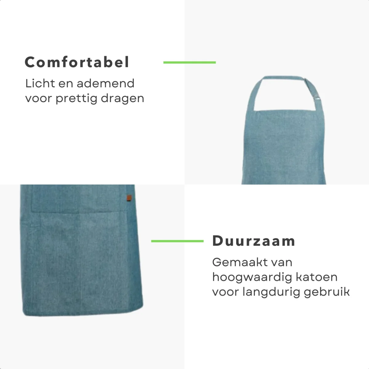 Cheqo® Blauw Katoen Keukenschort - Kookschort - Schort - Verstelbaar Unisex - Met Zakken - Duurzaam Koken - Afbeelding 4
