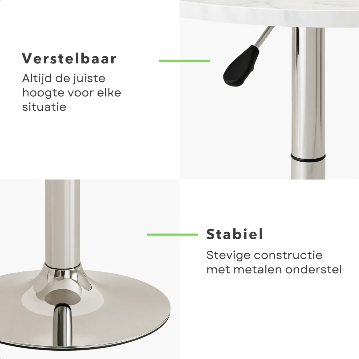 Cheqo® Luxe Ovale Bijzettafel - Verstelbare Ovale Tafel - Marmer Look - Salontafel Draaibaar - MDF & Metaal - Wit - Afbeelding 4