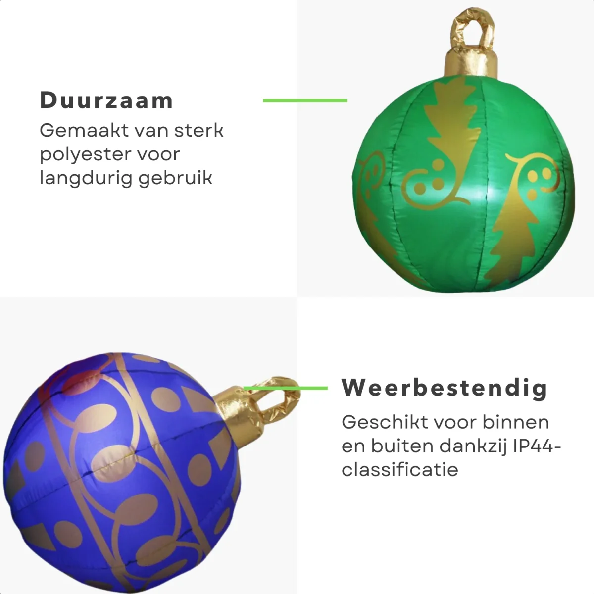 Cheqo® Opblaasbare Kerstballen XL - Kerstballen Verlicht - LED Kerstverluchting - Kerstdecoratie Set van 3 - Afbeelding 4