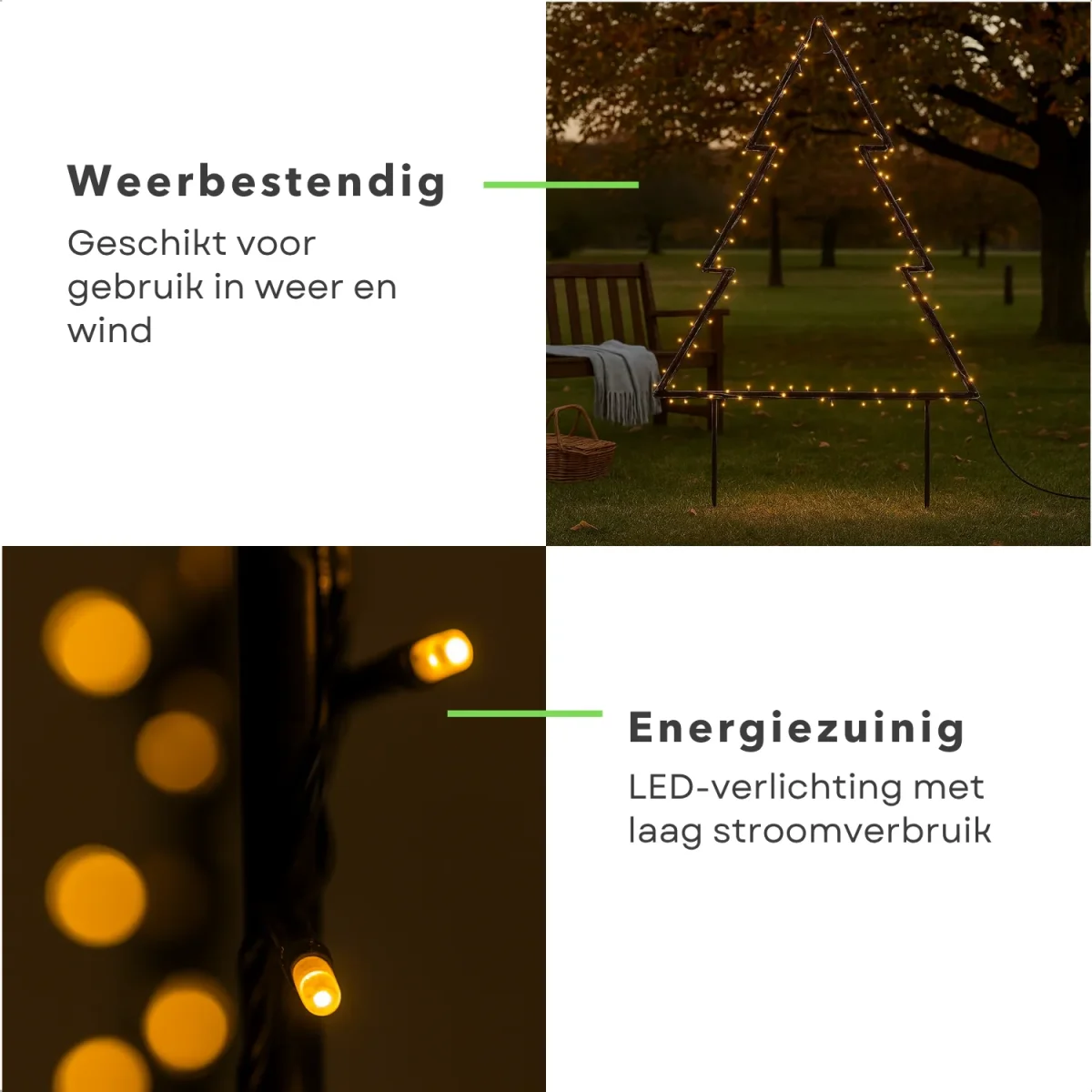 Cheqo® Led Kerstboom - Tuin Kerst Decoratie - Warm Wit - 175 Leds - 8 Lichtfuncties - Automatische Timer - Buitenverlichting - Decoratieve Verlichting - Kerstverlichting - Kerstdecoratie - Tuin Kerstboom Prikspot - Afbeelding 4