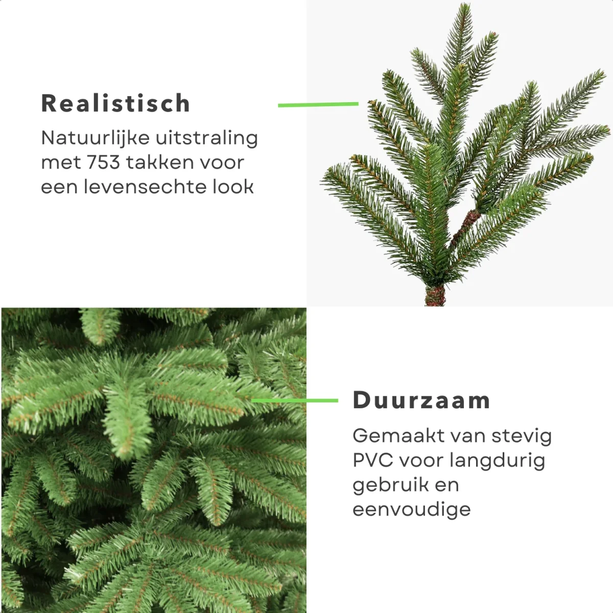 Cheqo® Luxe Kunstkerstboom 150 cm - PVC Groen - Kerstboom met 753 Takken - Metalen Standaard - Afbeelding 4