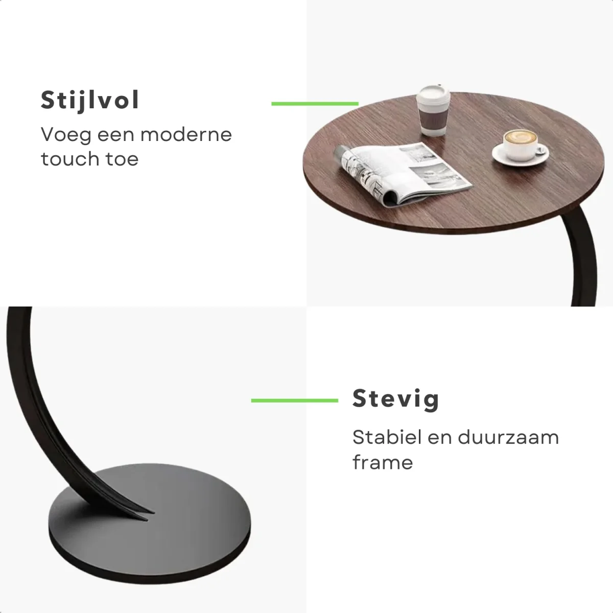 Cheqo® Ronde Bijzettafel - Salontafel - Hout & Metaal - 40 cm - Moderne Sidetable Bruin - Afbeelding 4