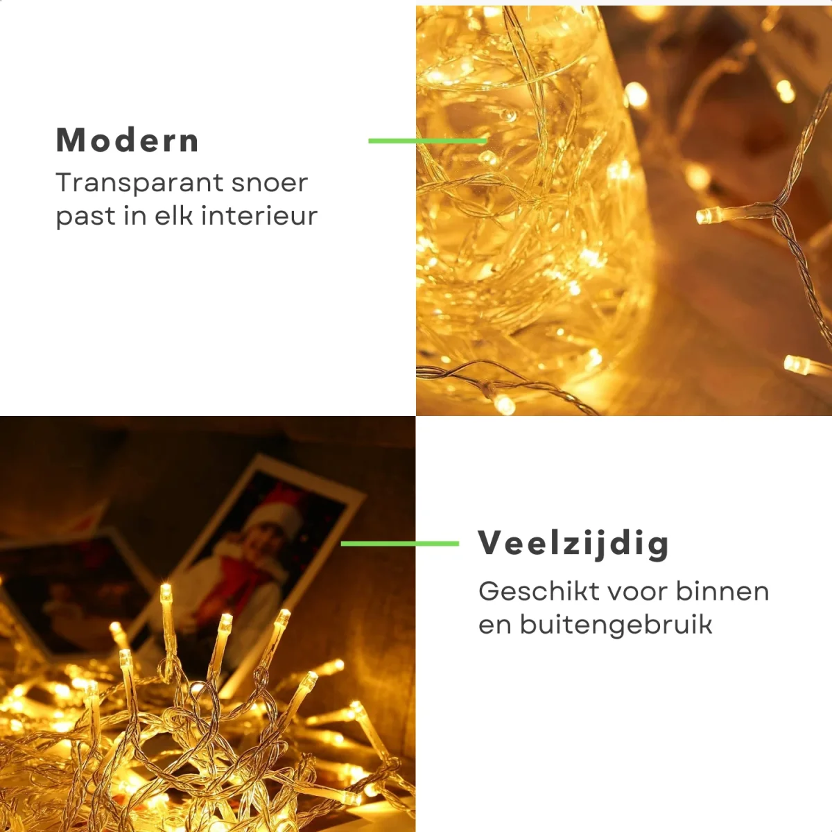 Cheqo® LED Lichtsnoer - Kerstverlichting - Kerstlampjes - Kerstboomverlichting - 120 LED's - Warm Wit - 9m - Transparant Snoer - Timerfunctie - Afbeelding 4