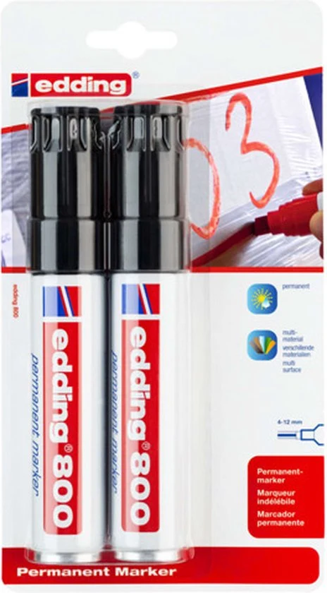 Edding 800 permanent marker set van 2 - beitel punt 4-12 mm - zwart - Afbeelding 6