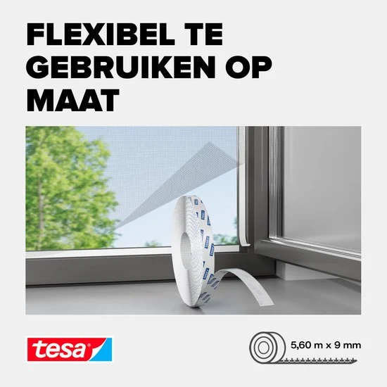 tesa Insect Stop H&L Tape klittenband vervangingsrol - voor horren - bevestiging zonder boren - 560 cm - Wit - Afbeelding 7