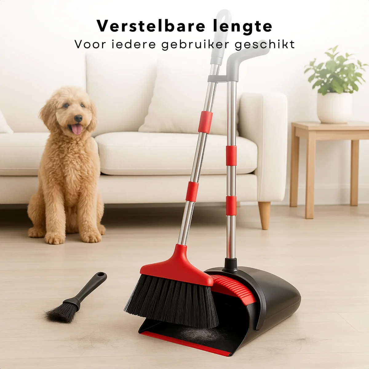 Cheqo® Stoffer en Blik met Lange Steel- Verstelbaar tot 145 cm - Bezem voor Binnen en Buiten - Zwart en Rood - Afbeelding 5