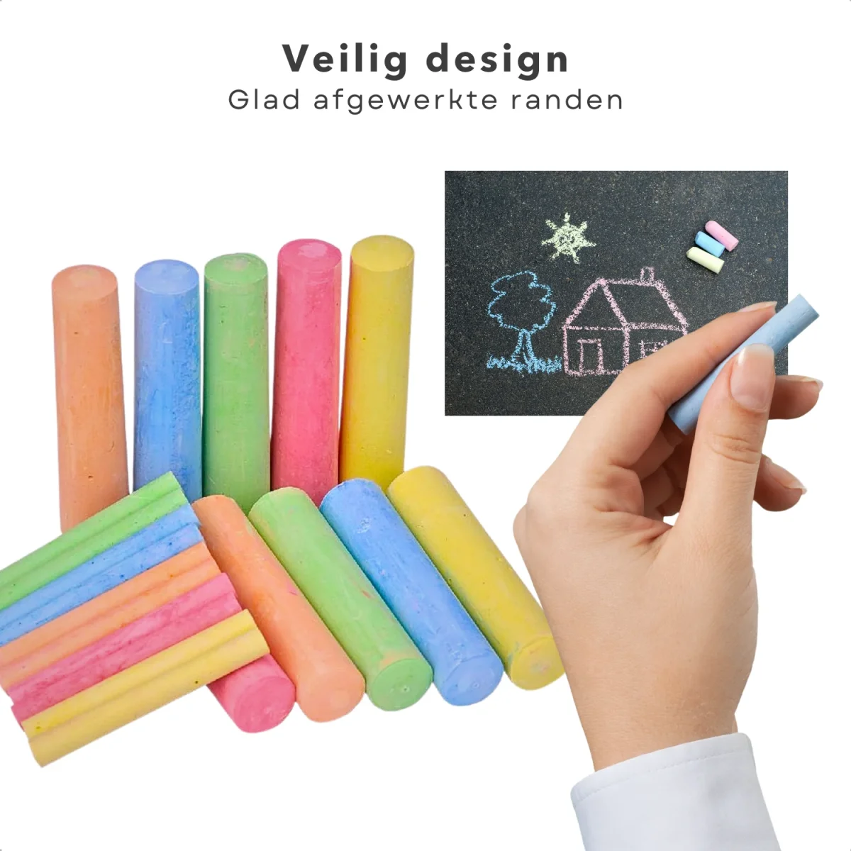 Cheqo® Stoepkrijt Set - Kleurrijk Krijt voor Kinderen - 50 Stuks - Grote en Kleine Krijtjes - Afbeelding 5