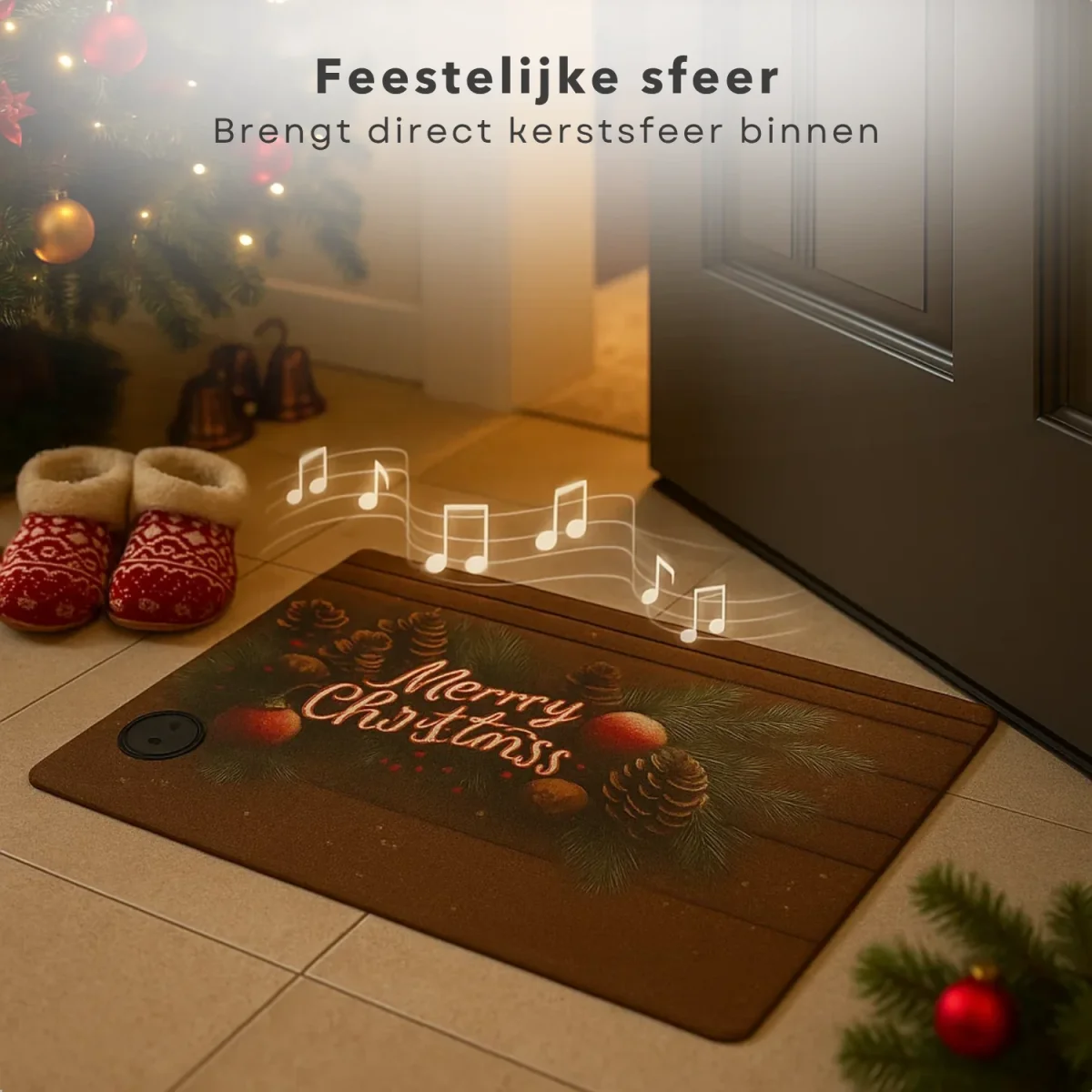 Cheqo® Deurmat Met Muziek - Kerst Deurmat - Jingle Bells Geluid - Merry Christmas Melodie - Muzikale Deurmat - Kerstliedjes Deurmat op Batterijen - Deurmat Met Sensor - Feestelijke Deurmat - Afbeelding 5