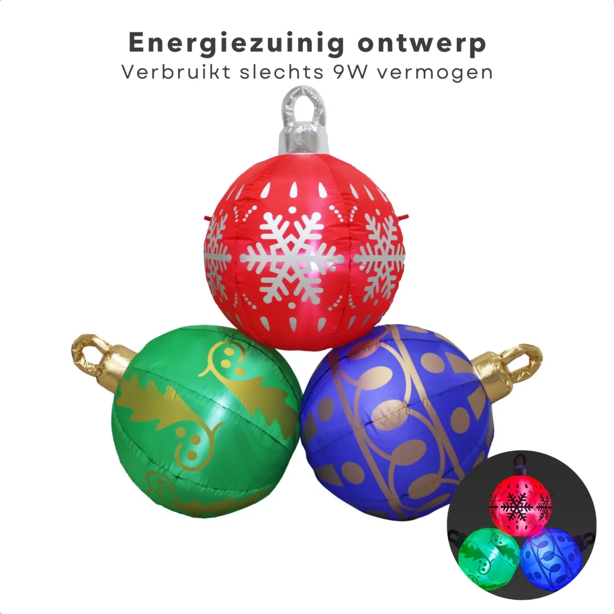 Cheqo® Opblaasbare Kerstballen XL - Kerstballen Verlicht - LED Kerstverluchting - Kerstdecoratie Set van 3 - Afbeelding 5