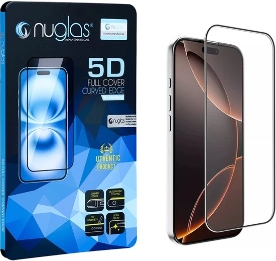 NuGlas screenprotector - iPhone 13/13 Pro/14/16/17 - 5D - Zwart
