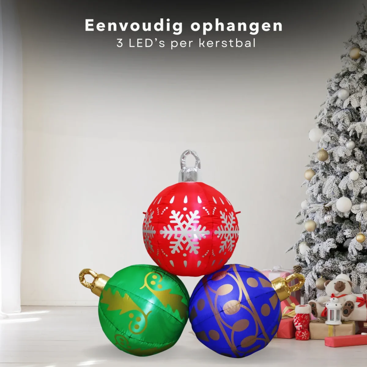 Cheqo® Opblaasbare Kerstballen XL - Kerstballen Verlicht - LED Kerstverluchting - Kerstdecoratie Set van 3 - Afbeelding 6