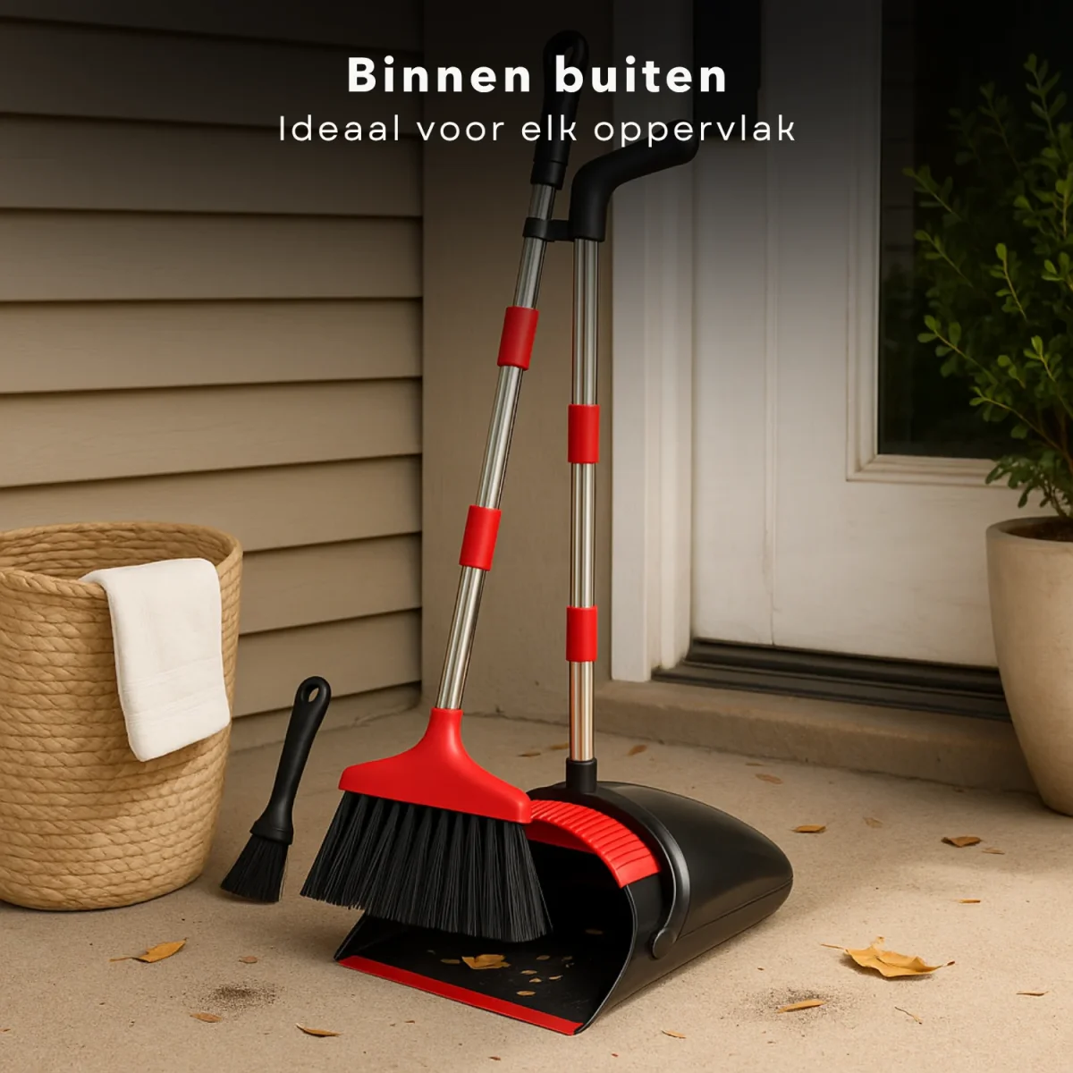 Cheqo® Stoffer en Blik met Lange Steel- Verstelbaar tot 145 cm - Bezem voor Binnen en Buiten - Zwart en Rood - Afbeelding 6