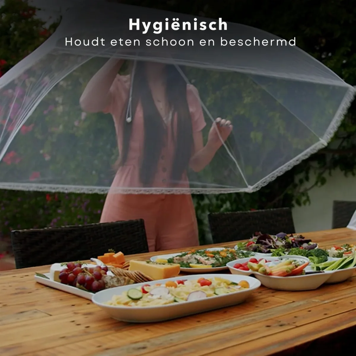 Cheqo® XL Vliegenkap Opvouwbaar - Voedselkapje - Vliegenafdekkapjes - Insectenkapjes - Afdekkap - Extra Groot - Polyester Foodcover voor Buiten Eten - Afbeelding 6