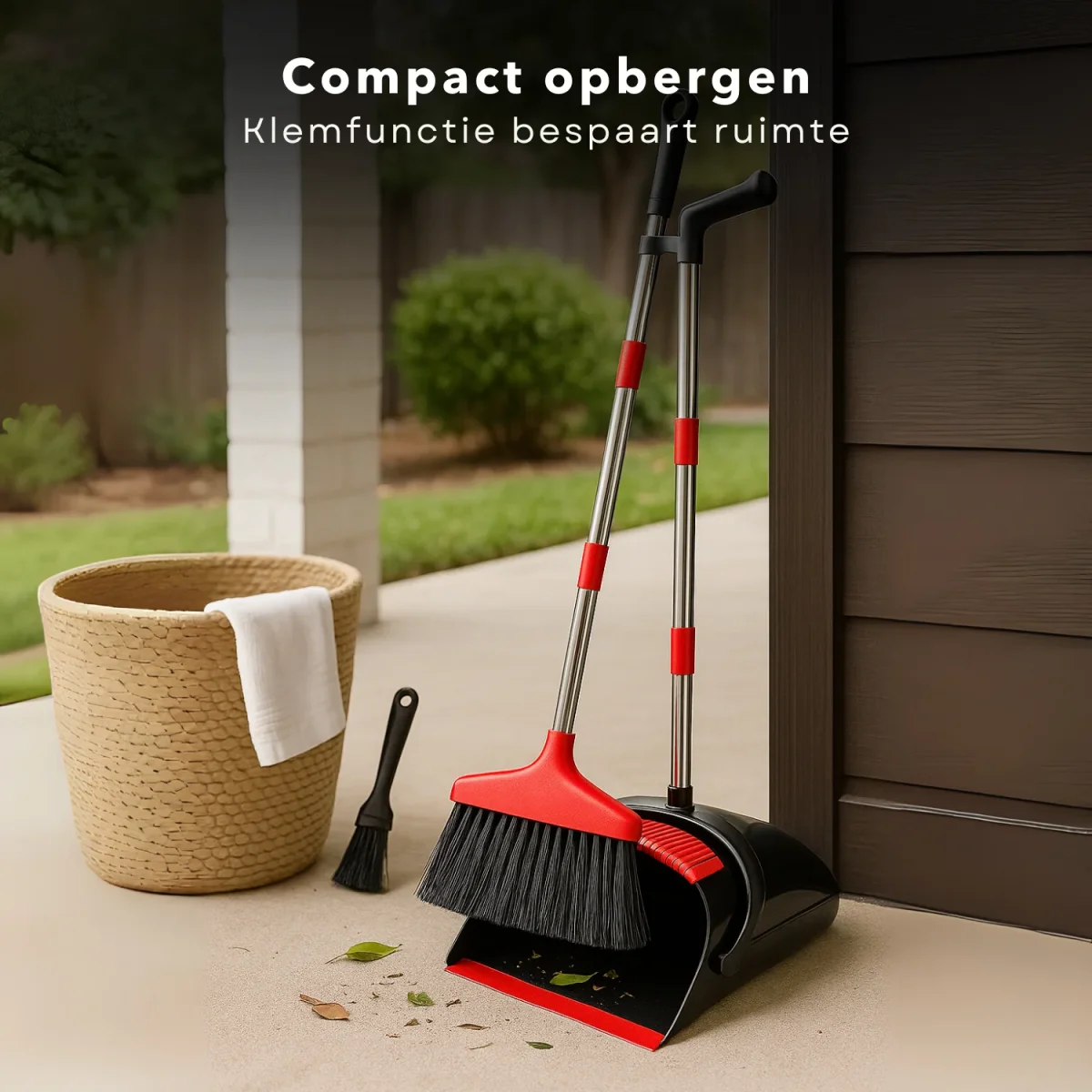 Cheqo® Stoffer en Blik met Lange Steel- Verstelbaar tot 145 cm - Bezem voor Binnen en Buiten - Zwart en Rood - Afbeelding 7