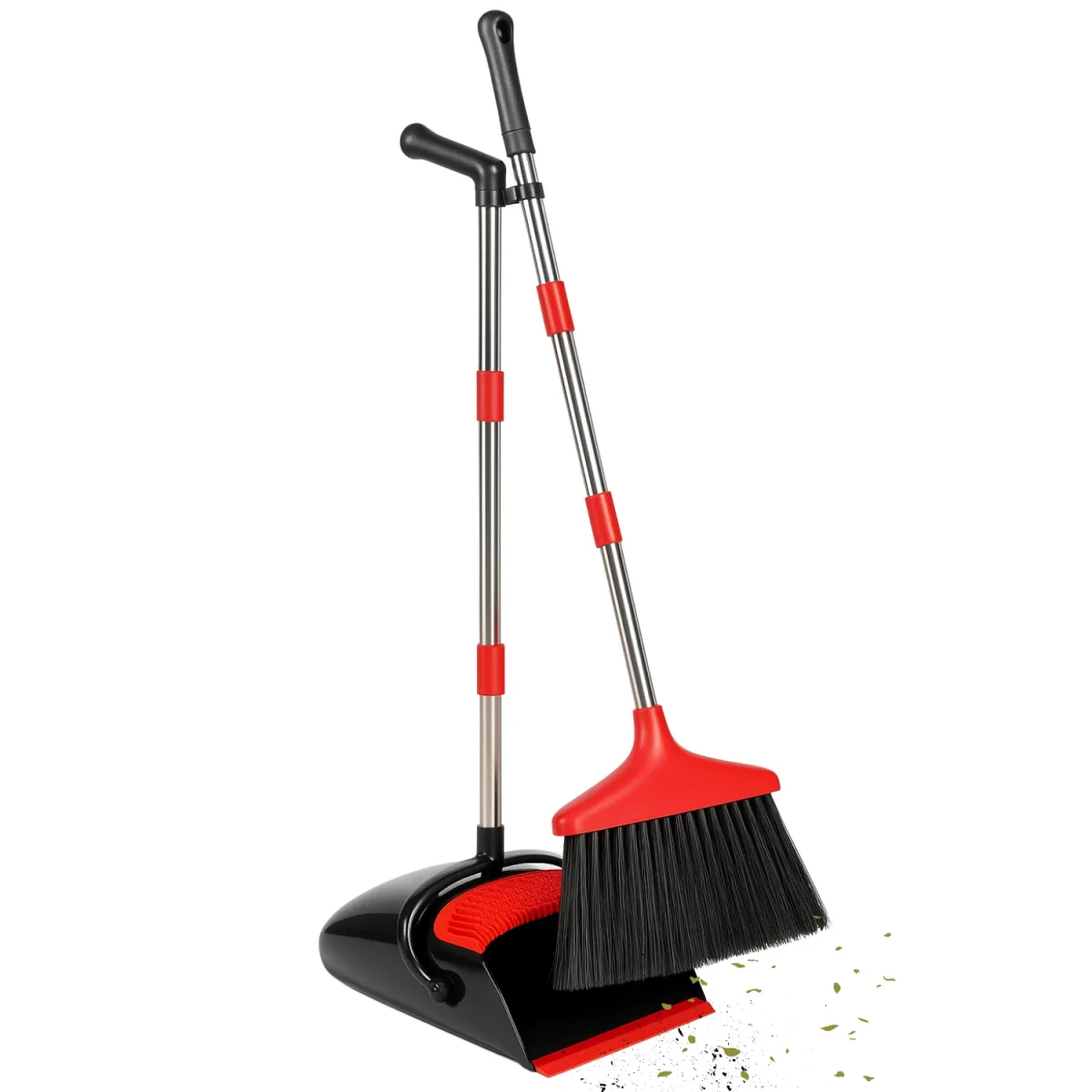 Cheqo® Stoffer en Blik met Lange Steel- Verstelbaar tot 145 cm - Bezem voor Binnen en Buiten - Zwart en Rood - Afbeelding 8