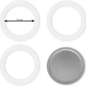 Bialetti filterplaatje set - aluminium 55 mm - voor Moka Express en Moka Induction 6 kops - inclusief 3 rubberen ringen