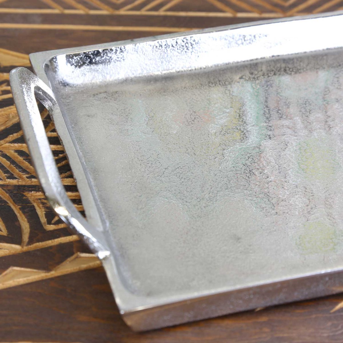 Gegoten aluminium zilveren dienblad Messina met handvat - Afbeelding 6