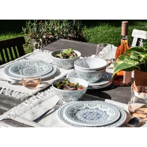 Blue Medallion servies set 12 stuks melamine: 4 kommen 4 diner- en dessertborden