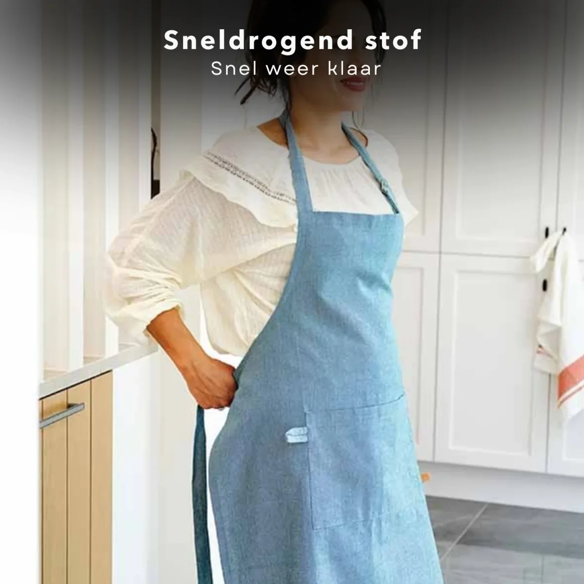 Cheqo® Blauw Katoen Keukenschort - Kookschort - Schort - Verstelbaar Unisex - Met Zakken - Duurzaam Koken - Afbeelding 7