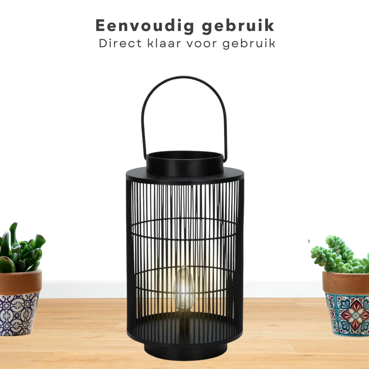 Cheqo® LED Lantaarn - Tuin Lantaarn - Tafellamp - Zwart Metaal - 30 cm - Voor Tuin en Terras - Tentlamp - Werkt op Batterij - Afbeelding 5