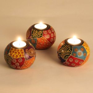 Handgeschilderde theelichthouders Anila set van 3
