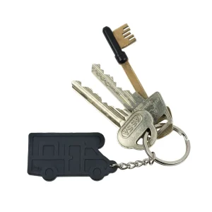 Sleutelhanger silicone voor camper of caravan in zwart of lichtgrijs - Pufz