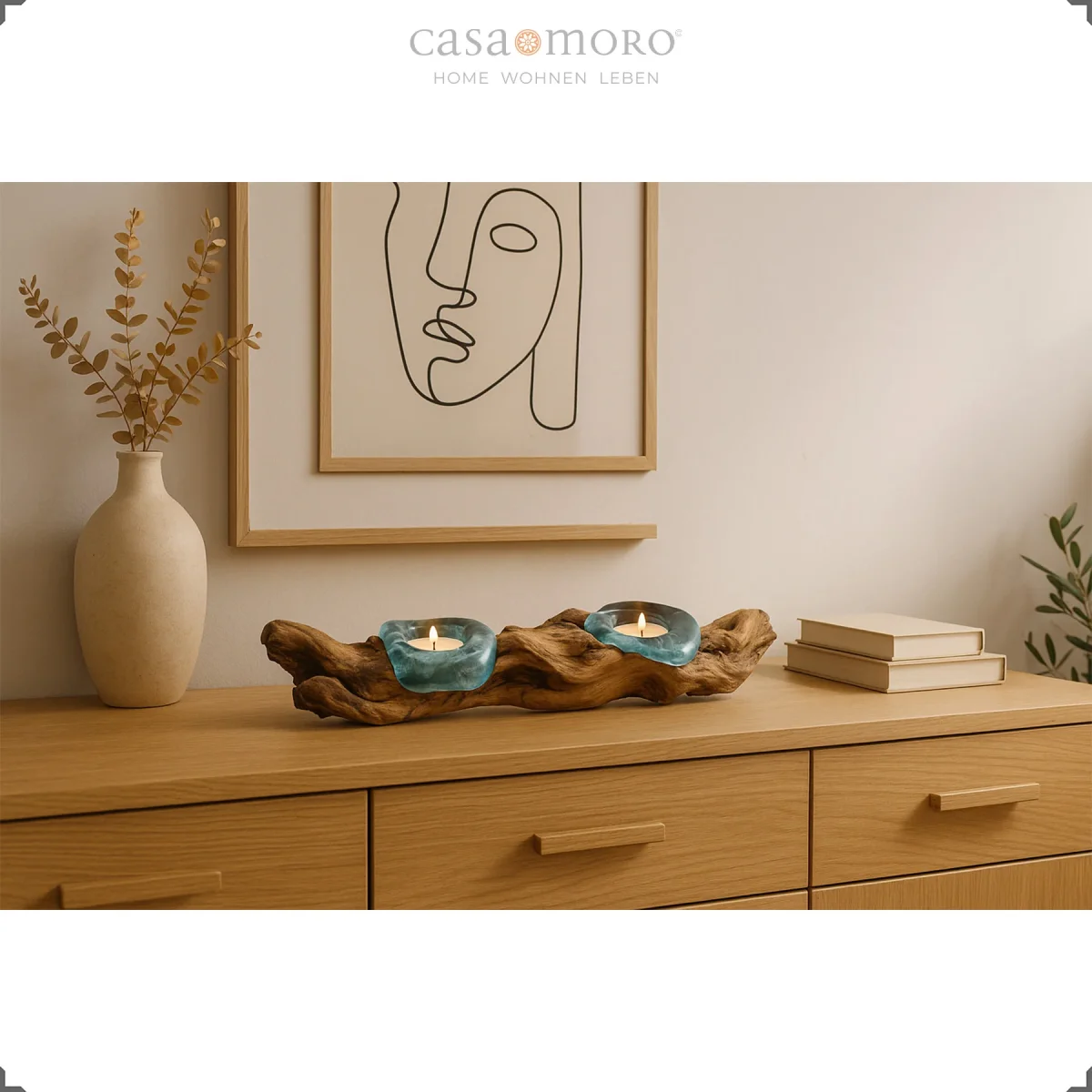 Theelichthouder glas hout – tafeldecoratie - Afbeelding 6