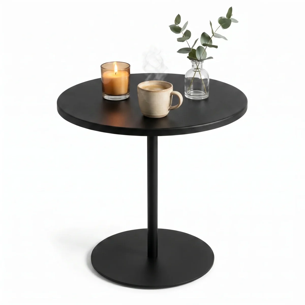 Cheqo® Bijzettafel Rond Zwart - Metaal - Woonkamer - Sidetable - Industrieel - Salontafel - Slaapkamer - Banktafel - Plantentafel - Koffietafel - Bijtafel - Bijzettafeltje - Gangtafel - Tafel - Nachttafel - Decoratietafel - Sofa Table