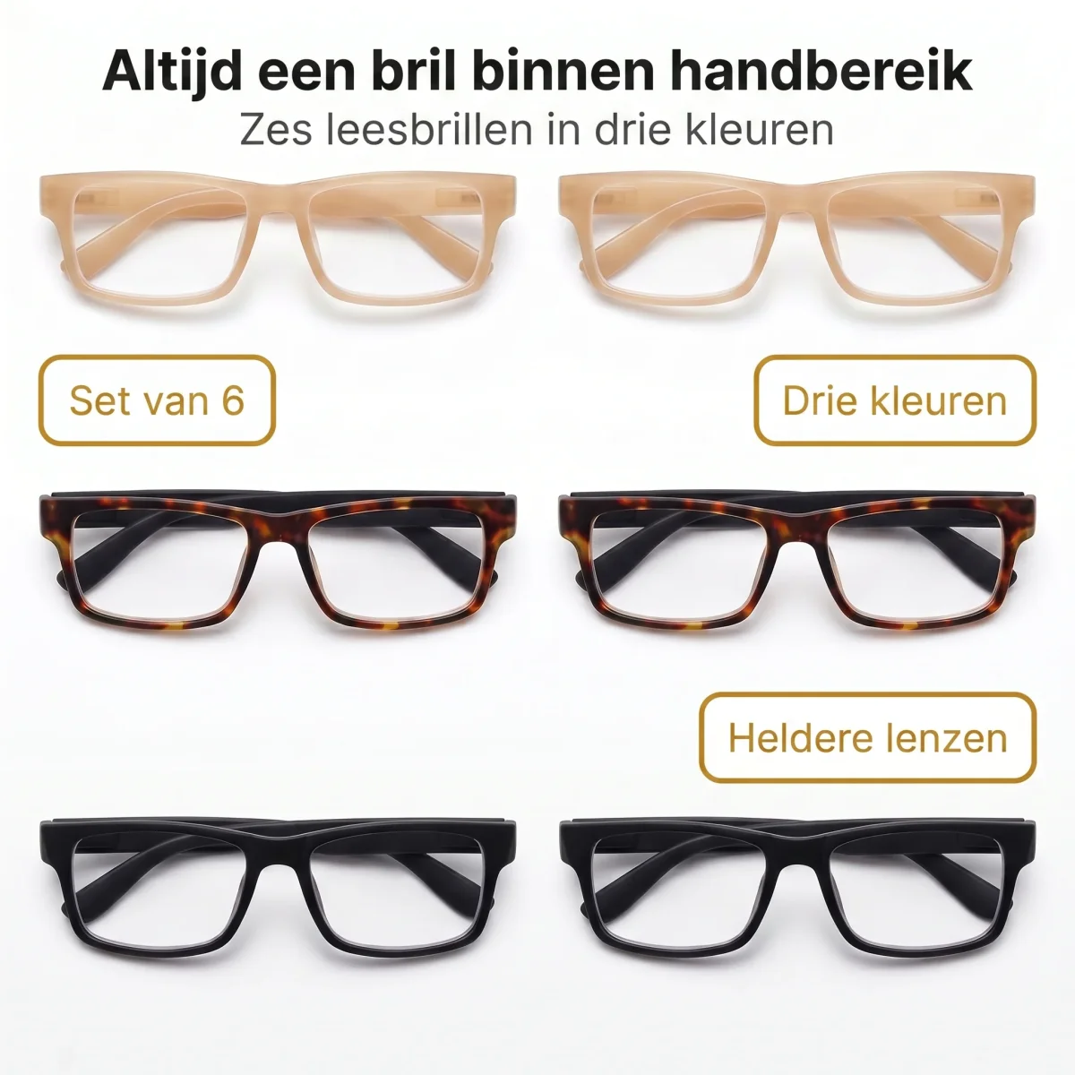 Cheqo® Leesbril Set van 6 - Leesbrillen - Leesbril met Sterkte +1.5 - Leeshulp - Lees Bril - Leesbril Dames - Leesbril Voordeelpakket - Trendy Leesbril - Voordeelset Leesbrillen - Lichtgewicht - Universele Pasvorm - voor Dichtbij Lezen - Afbeelding 3