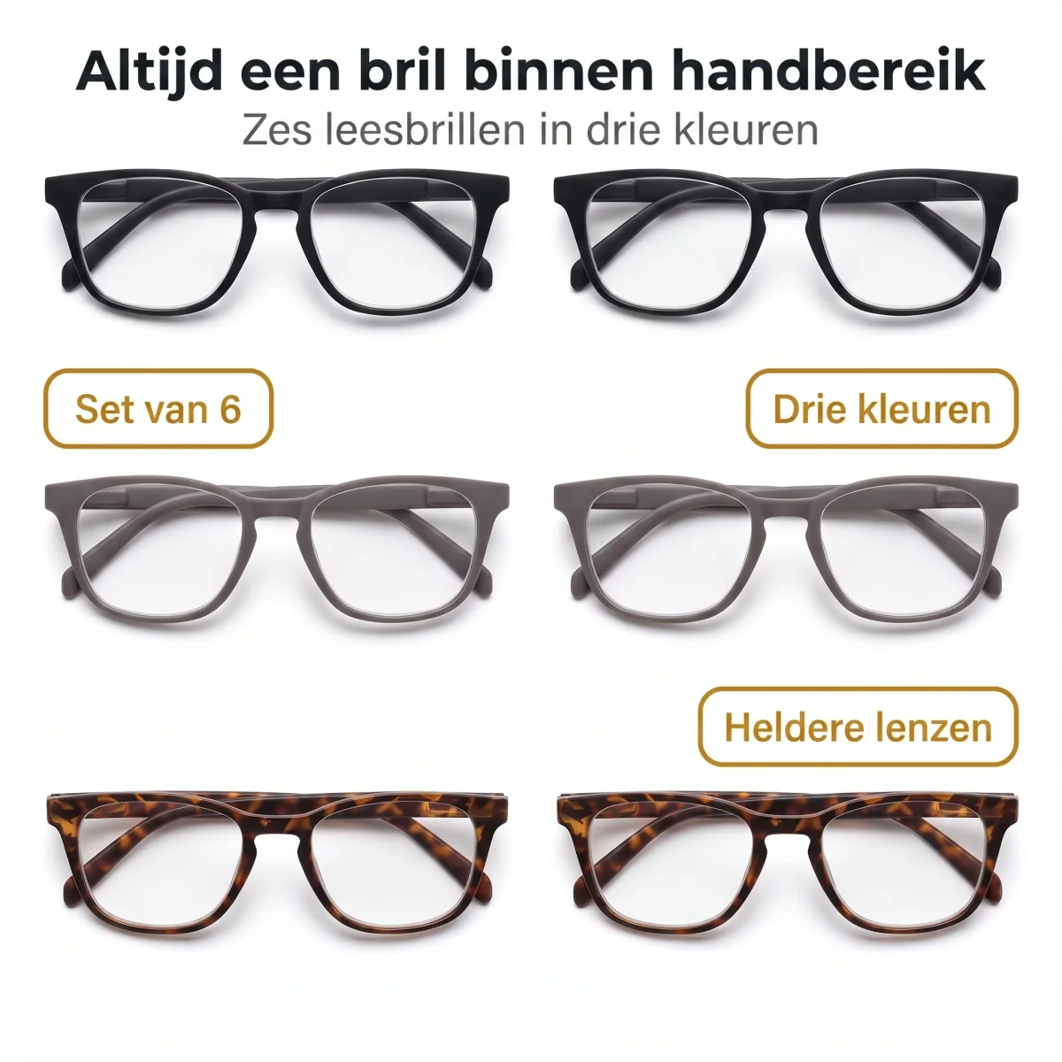 Cheqo® Leesbril Set van 6 - Leesbrillen - Leesbril met Sterkte +3.0 - Leeshulp - Lees Bril - Leesbril Heren - Leesbril Voordeelpakket - Trendy Leesbril - Voordeelset Leesbrillen - Lichtgewicht - Universele Pasvorm - voor Dichtbij Lezen - Afbeelding 3