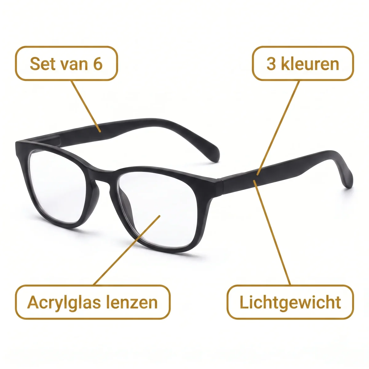 Cheqo® Leesbril Set van 6 - Leesbrillen - Leesbril met Sterkte +3.0 - Leeshulp - Lees Bril - Leesbril Heren - Leesbril Voordeelpakket - Trendy Leesbril - Voordeelset Leesbrillen - Lichtgewicht - Universele Pasvorm - voor Dichtbij Lezen - Afbeelding 6