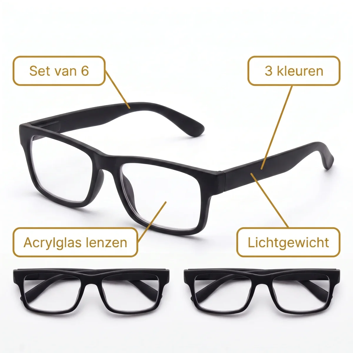 Cheqo® Leesbril Set van 6 - Leesbrillen - Leesbril met Sterkte +1.5 - Leeshulp - Lees Bril - Leesbril Dames - Leesbril Voordeelpakket - Trendy Leesbril - Voordeelset Leesbrillen - Lichtgewicht - Universele Pasvorm - voor Dichtbij Lezen - Afbeelding 6