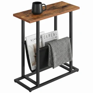 Cheqo® Bijzettafel met Tijdschriftenhouder - Lectuurbak - Tijdschriftenrek - Krantenbak - Nachtkastje - Sidetable voor Woonkamer en Slaapkamer - Telefoontafel - Banktafel - Magazinehouder - Metalen Frame - Zwart en Bruin - Sofa Tafel